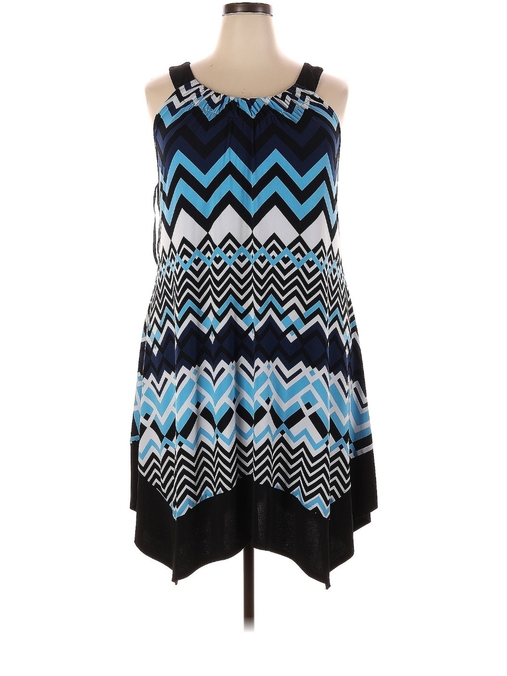 Enfocus Studio Blue, Black and White Asymmetrical Chevron Swing Dress
